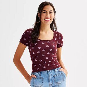 Juniors Seamless Scoop Neck Crop Top | Stretch | Cherries | Size Medium NEW